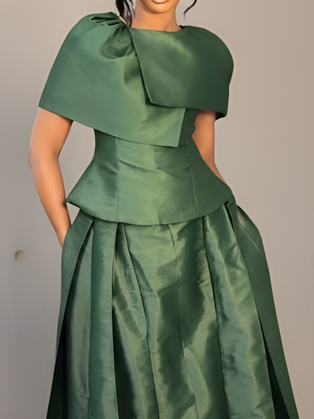 

Elegant Plain Irregular Craftsmanship Crew Neck Blouse, Green, Blouses and Shirts