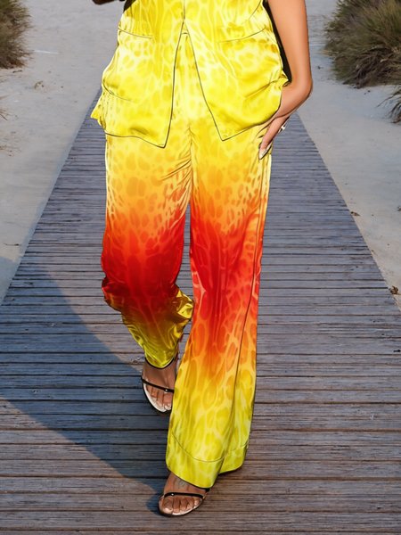 

Urban Leopard Printing Straight Pants, Yellow, Pants