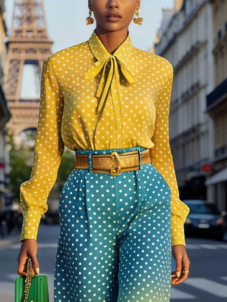 

Urban Polka Dots Printing Shirt Collar Shirt, Yellow, Blouses and Shirts