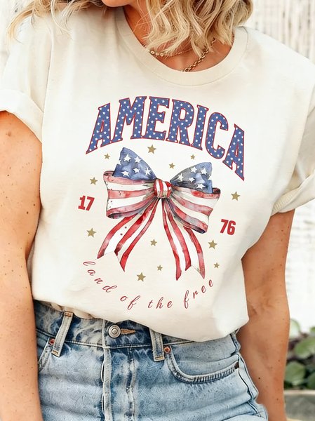 

Casual Independence Day (Flag) Crew Neck Short Sleeve T-shirt, Apricot, T-shirts