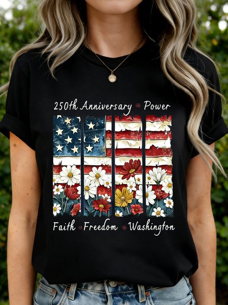 

Casual Independence Day (Flag) Crew Neck Short Sleeve T-shirt, Black, T-shirts