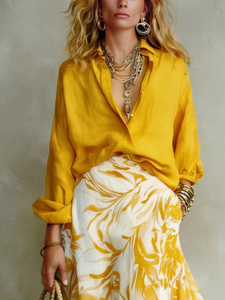 Cotton Elegant Plain Printing Shirt Collar Shirt