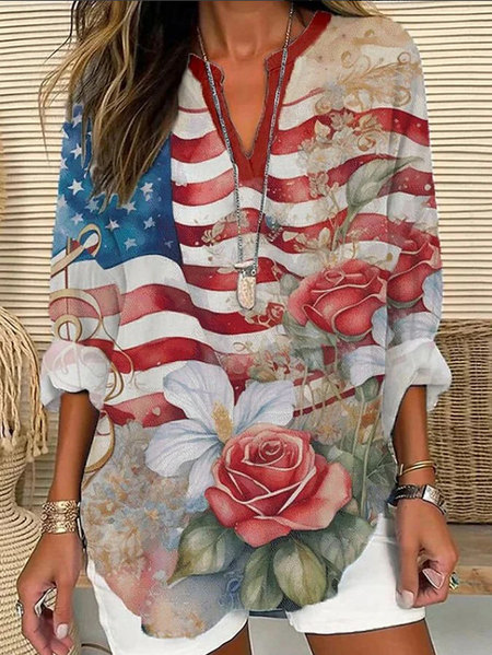 

Women Floral V Neck Long Sleeve Blouse Printing Casual Daily Spring/Fall Top, As picture, Shirts