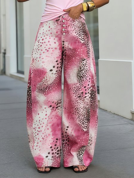 

Casual Leopard Printing Turnip Pants, Pink, Pants