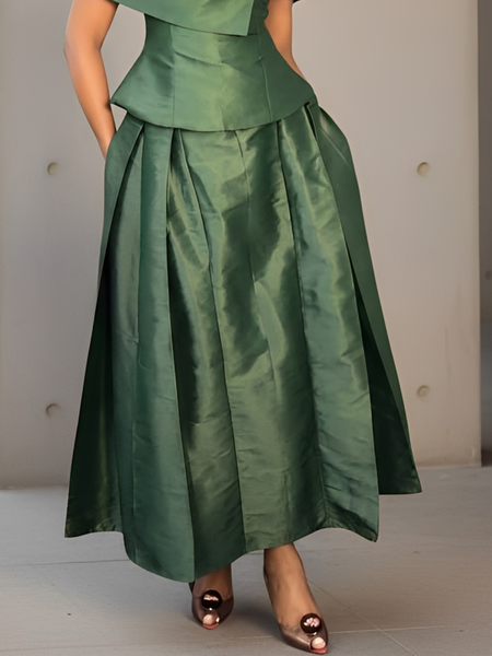 

Elegant Plain Loosen Maxi Skirt, Green, Skirts
