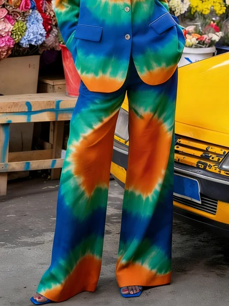 

Urban Gradient Pattern Printing Wide Leg Pants, As picture, Pants