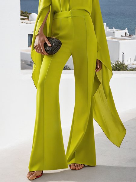 

Elegant Plain Flare Pants, Green, Pants