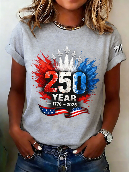 

Vintage Text Letters Crew Neck Short Sleeve T-shirt, Light gray, T-shirts