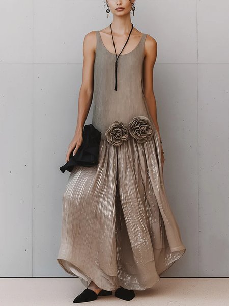 

Urban Plain 3D Floral Crew Neck Maxi Dress, Taupe, Maxi Dresses