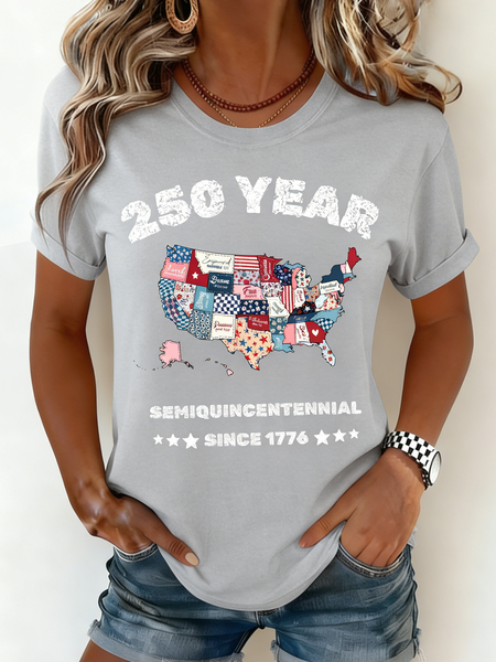 

Vintage Text Letters Crew Neck Short Sleeve T-shirt, Gray, T-shirts