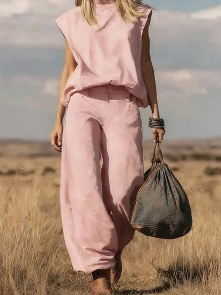 Deinim Vintage Sleeveless Crew Neck Top With Pants Western Style Spring Summer Going Out Two Piece Set