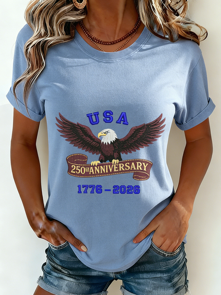 

Vintage Text Letters Crew Neck Short Sleeve T-shirt, Sky blue, T-shirts