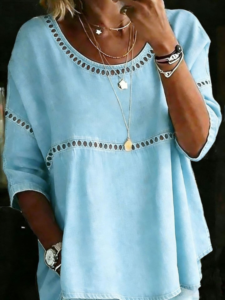 Crew Neck Short Sleeve Plain Regular Regular Fit Blouse For Women