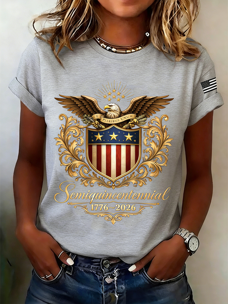 

Vintage Text Letters Crew Neck Short Sleeve T-shirt, Light gray, T-shirts