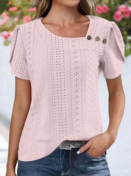 Casual Plain Asymmetrical Short Sleeve T-shirt