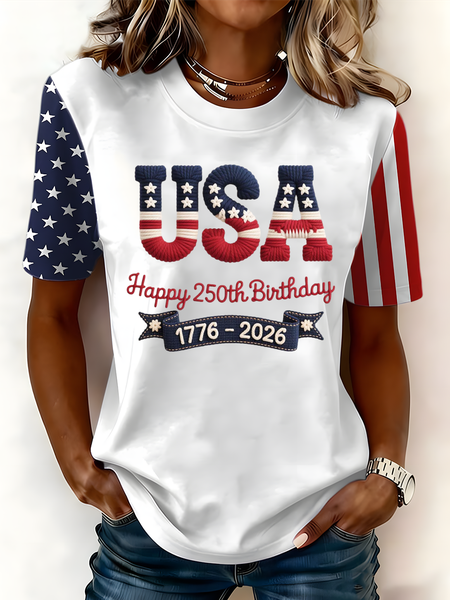 

Casual Text Letters Crew Neck Short Sleeve T-shirt, White, T-shirts