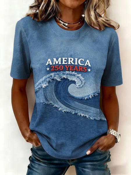 

Women Text Letters Short Sleeve Tee T-shirt Crew Neck Printing Casual Graphic Tee Summer Top, Blue, T-Shirts