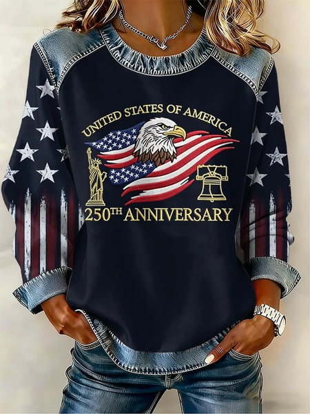 Vintage Crew Neck America Flag Sweatshirt Printing