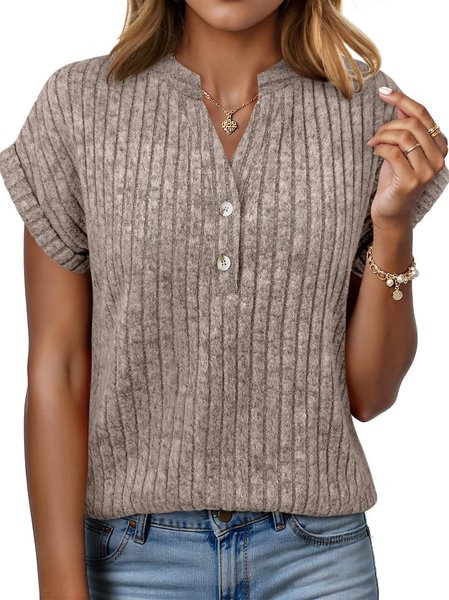 

Casual Plain Short Sleeve T-shirt, Khaki, T-shirts