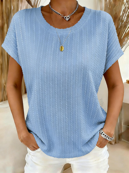 

Casual Plain Short Sleeve T-shirt, Blue, T-shirts