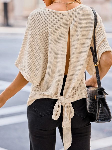 Casual Plain Crew Neck Half Sleeve T-shirt