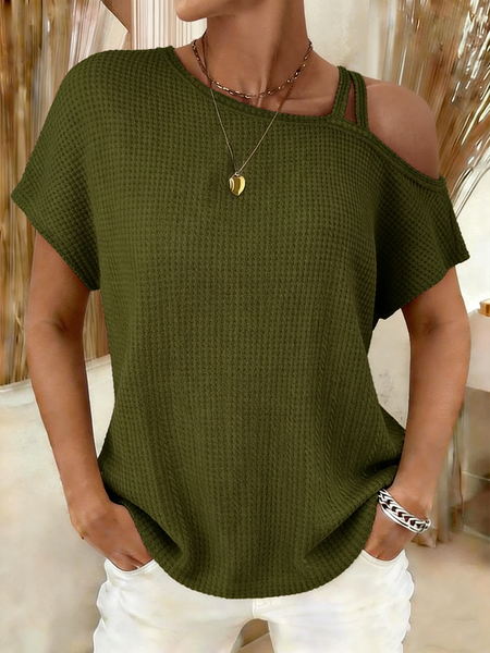 

Elegant Plain Short Sleeve T-shirt, Green, T-shirts