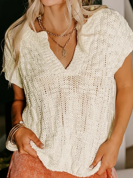 V Neck Casual  Knit Top