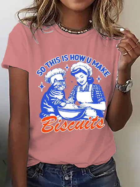 Casual Cat Crew Neck Short Sleeve T-shirt