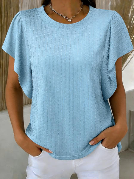 Elegant Plain Crew Neck Cap Sleeve T-shirt