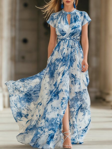 

Elegant Floral Printing Maxi Dress, Blue, Maxi Dresses