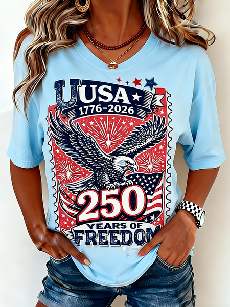 Casual Vintage America 250 Years Printing Crew Neck Short Sleeve T-shirt