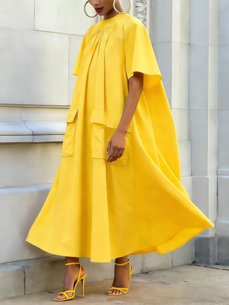 

Urban Plain Crew Neck Maxi Dress, Yellow, Maxi Dresses
