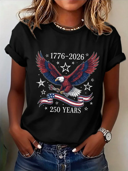 America 250 Years Anniversary Print Casual Crew Neck Short Sleeve T-shirt