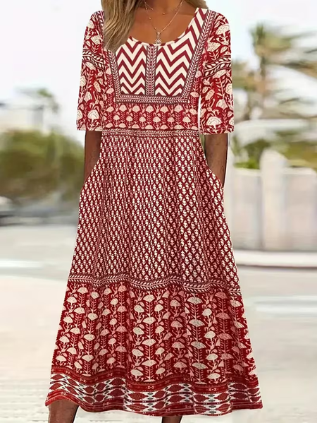 

Women Abstract Graphic Summer Printing Dress Crew Neck Short Sleeve Shift Dress H-Line Dress, Red, Dresses