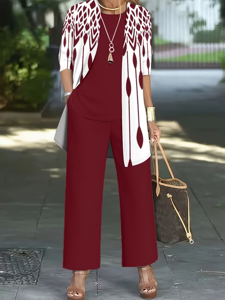 Women Abstract Printing Matching Outfit Daily Long Sleeve Casual Spring/Fall Multi-Piece Set Matching Set