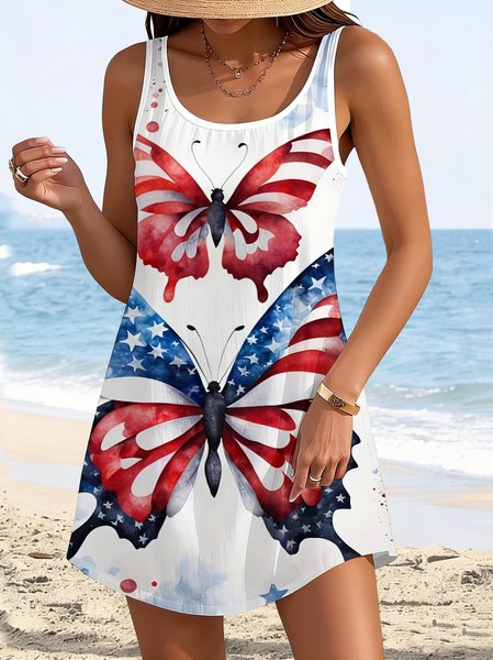 Women 3D Printing Summer Dress U-Neck Sleeveless Fit & Flare Dress A-Line Dress