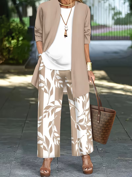 Women Plants Printing Matching Outfit Daily Long Sleeve Casual Spring/Fall Multi-Piece Set Matching Set