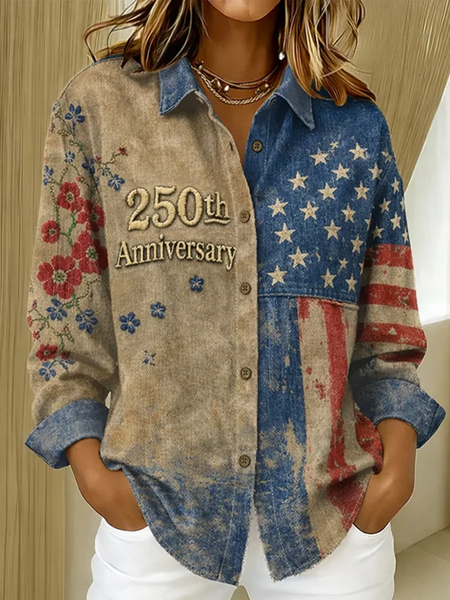 Shirt Collar Regular Sleeve Long Sleeve Floral Buckle Regular Loose Button Up Shirt Shirt For Women