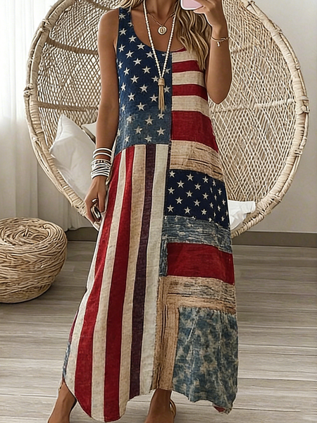 

Women Geometric Summer Dress V Neck Sleeveless A-Line Dress, As picture, Dresses