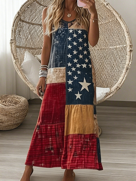 

Women Geometric Summer Dress V Neck Sleeveless A-Line Dress, As picture, Dresses