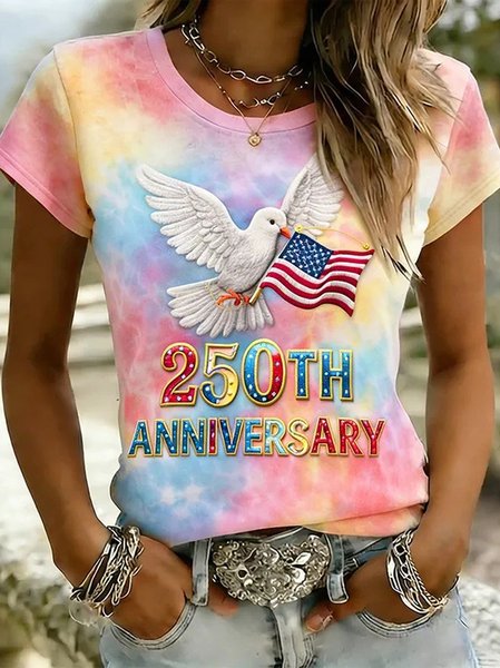 Vintage Text Letters Crew Neck Short Sleeve T-shirt