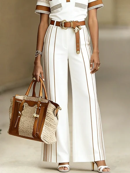 

Urban Striped Straight Pants No Belt, As picture, Pants