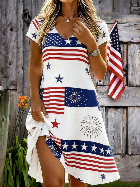 

Women Floral Summer Dress V Neck Short Sleeve A-Line Dress, As picture, Dresses