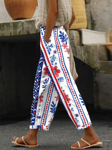 

Women Floral Long Pants Casual Spring/Fall Trousers, As picture, Pants