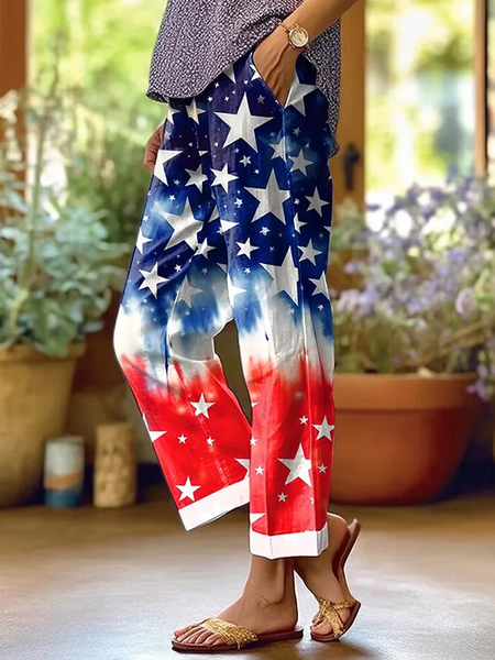 

Women Independence Day (Flag) Long Pants Casual Spring/Fall Trousers, As picture, Pants
