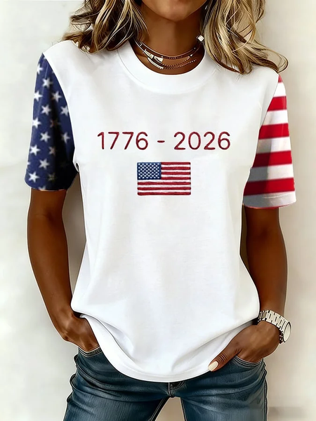

Casual Independence Day (Flag) Crew Neck Short Sleeve T-shirt, White, T-shirts