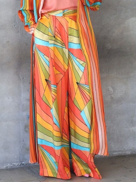 Urban Geometric Printing Straight Pants, Orange, Pants