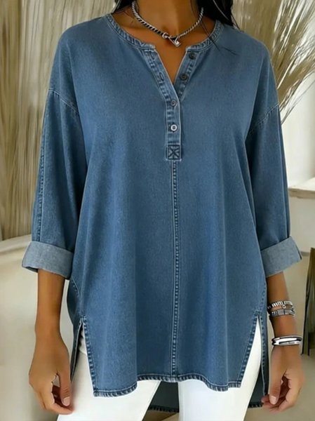 Crew Neck Long Sleeve Plain Regular Regular Fit Shirt For Women