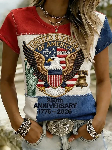 

Vintage 3D Printing Crew Neck Short Sleeve T-shirt, As picture, T-shirts