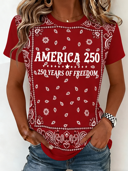 

Casual Geometric Crew Neck Long Sleeve T-shirt, Red, T-shirts